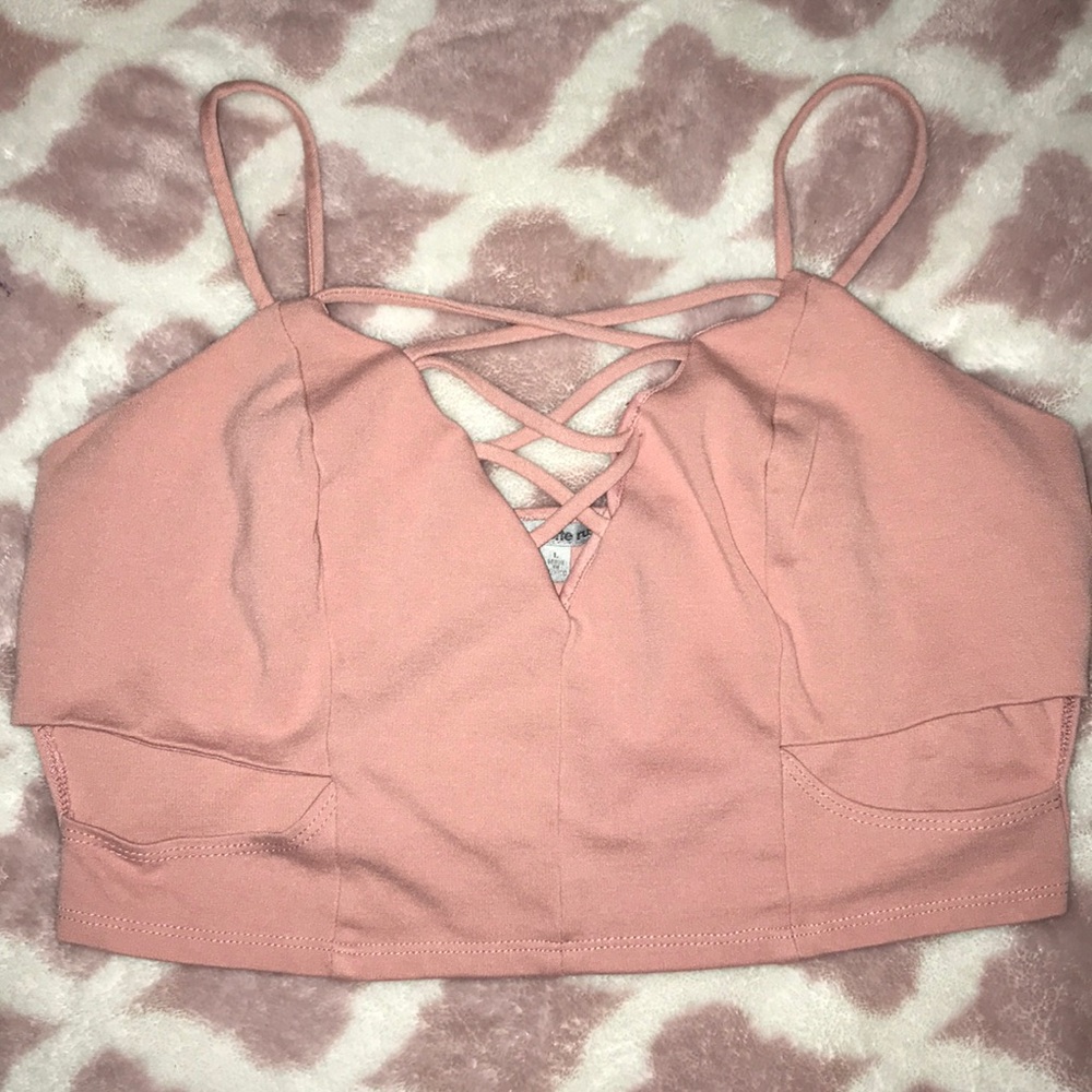 Pink strappy crop tank
